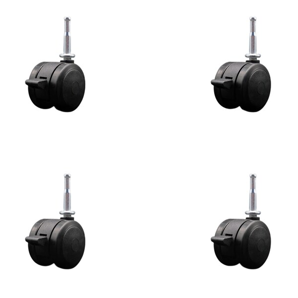 Service Caster 2'' Black Floor Safe Twin Wheel Casters with Brakes 5/16 Grip Neck Stem, 4PK SCC-GN02S50-TPR-BLK-B-4 - main